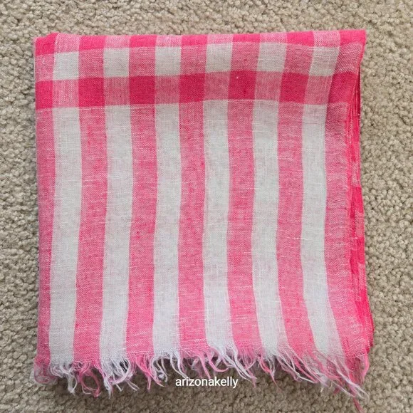 Max Mara Linen Scarf Check Gingham Pink & White - Picture 7 of 8